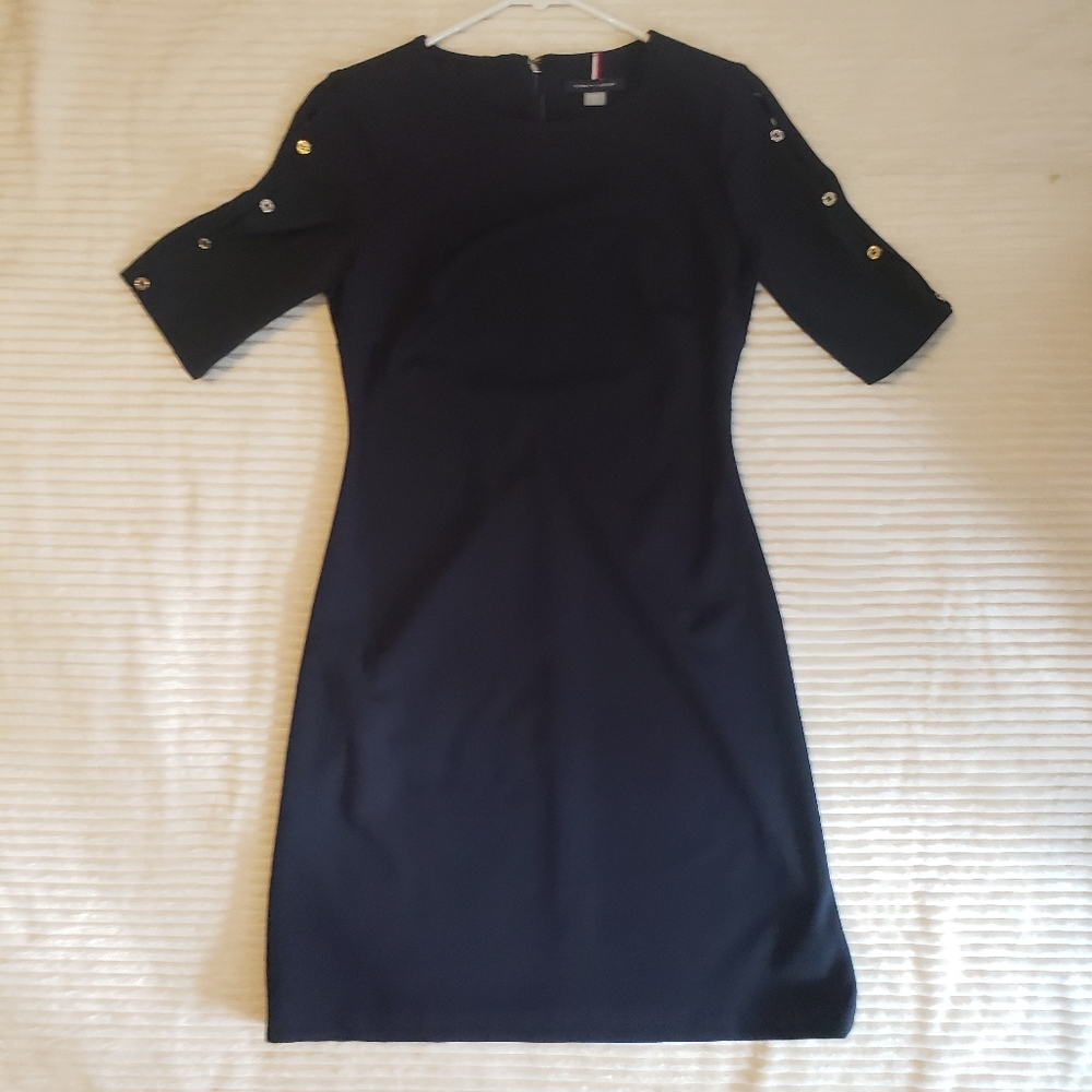 Tommy Hilifiger Junior’s Elegant Navy Blue ¾ Peek A Boo Sleeve Dress 2 NWOT